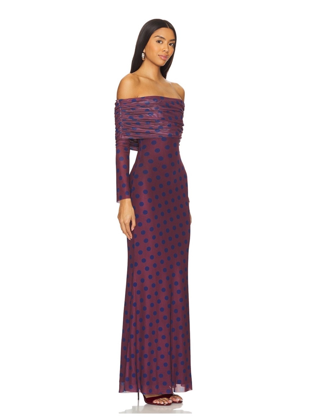NWOT AFRM X Revolve Thelma Dress in Wine Diagonal Dot, Size Small